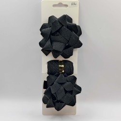 Masni csomag - Előrekötött fekete 2db 9x9cm-es masni + 1 tekercs fekete szalag 5mm x 10m 