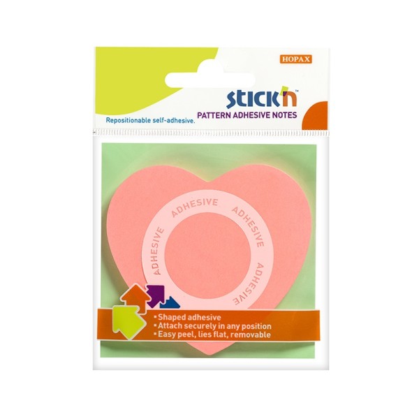 Öntapadó jegyzettömb STICK`N 70x70mm 360°-ban tapadó szív forma rózsaszín 50 lap Öntapadó jegyzettömb STICK`N 70x70mm 360°-ban tapadó szív forma rózsaszín 50 lap
