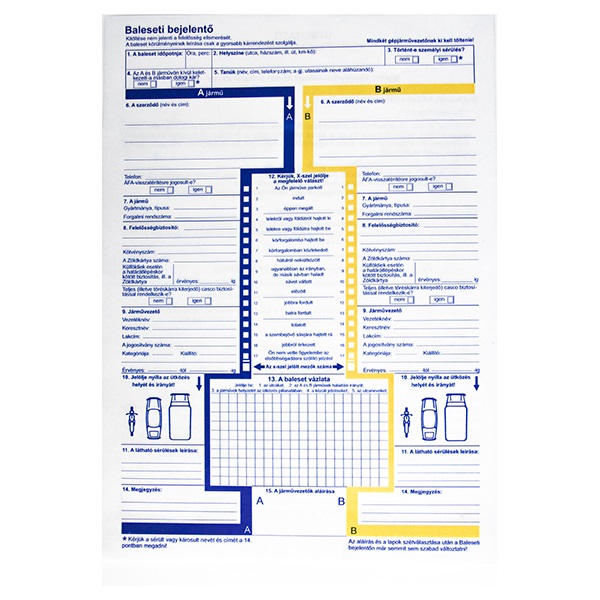 Nyomtatvány Baleset bejelentő A/4 2 példányos