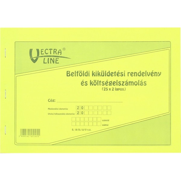 Nyomtatvány Belföldi kiküldetési rendelvény és költségelszámolás VECTRA-LINE fekvő B18-70/ÚJ