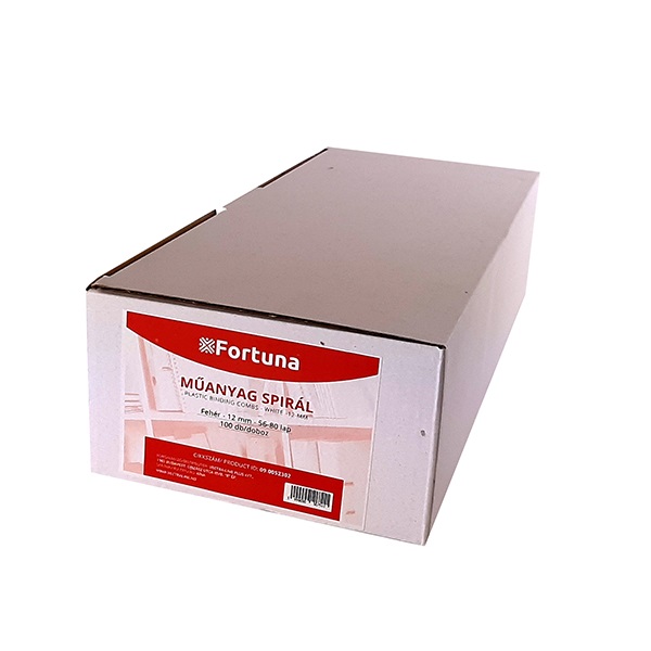 Iratspirál műanyag FORTUNA 12mm 56-80 laphoz fehér 100db/doboz Iratspirál műanyag FORTUNA 12mm 56-80 laphoz fehér 100db/doboz