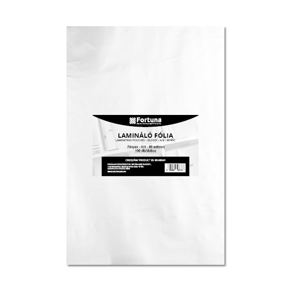 Lamináló fólia FORTUNA A/4 216x303mm 80 mikron fényes laponként (minimum 10 lap)