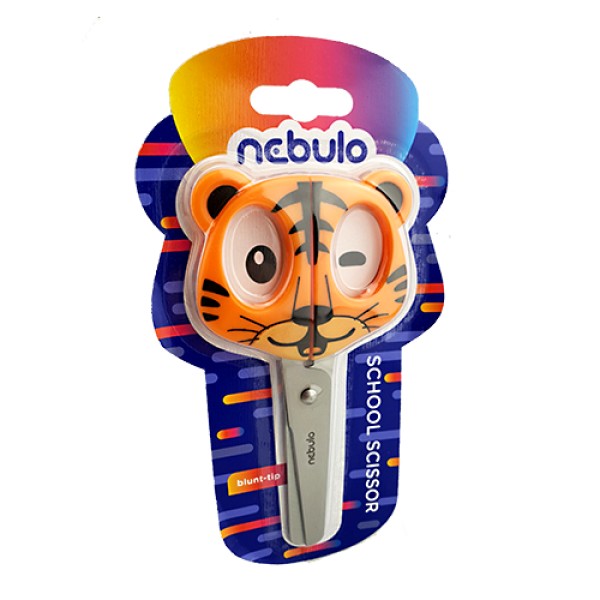 Olló iskolai NEBULO kerekített 13,5cm tigriskölyök fogórésszel 