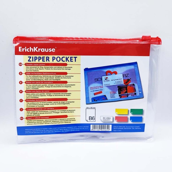 Irattasak ErichKrause B6 átlátszó piros zipp záras 