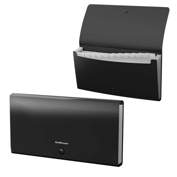 Csekktartó ErichKrause 12 rekeszes 13x25cm műanyag fekete