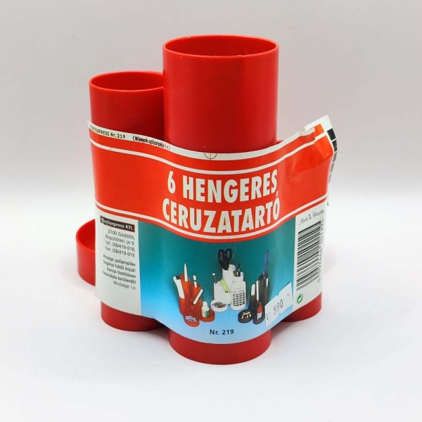 Írószertartó 6 hengeres műanyag piros
