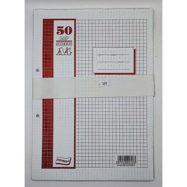 Gyűrűskönyv betét NYOMELL A/4 50 lapos 2 lyukú kockás