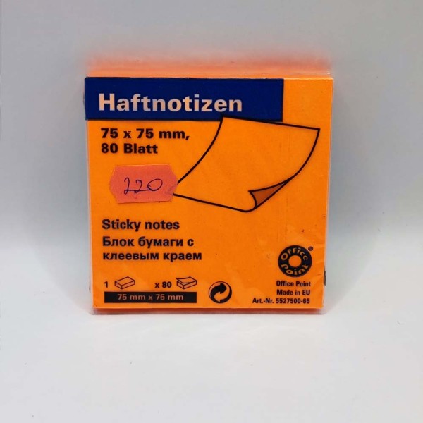 Öntapadó jegyzettömb 75x75mm neon narancs 100 lap