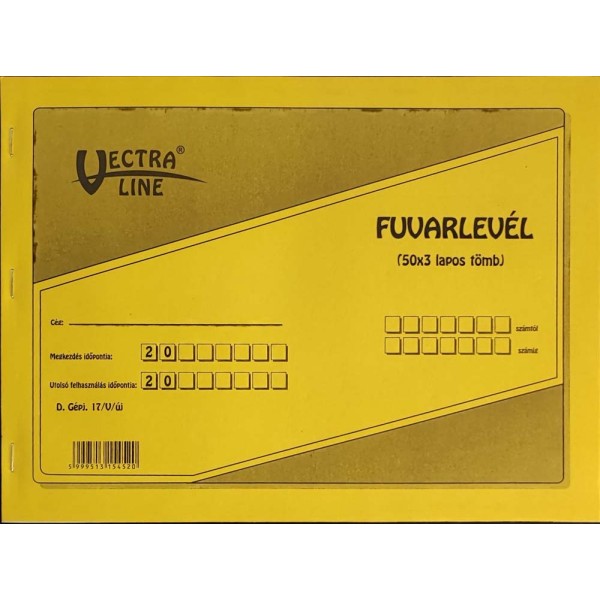 Nyomtatvány Fuvarlevél VECTRA-LINE 50x3 lapos tömb (D.Gépj. 17/V/új)