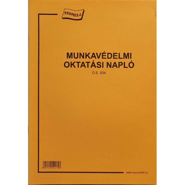 Nyomtatvány Munkavédelmi oktatási napló A/4 álló D.E.934 Nyomtatvány Munkavédelmi oktatási napló A/4 álló D.E.934