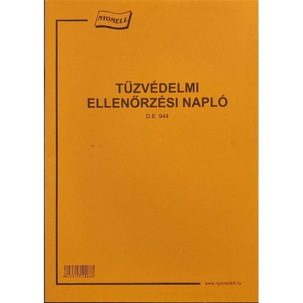 Nyomtatvány Tűzvédelmi ellenőrzési napló A/4 álló D.E.944