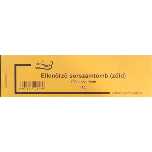 Nyomtatvány Ellenőrő sorszámtömb (tombola) NYOMELL 100 lapos tömb D.2 zöld