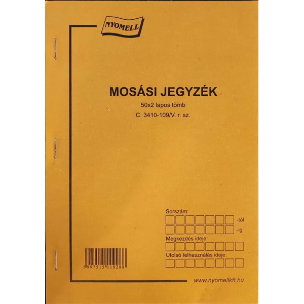 Nyomtatvány Mosási jegyzék NYOMELL A/5 álló 50x2 lapos