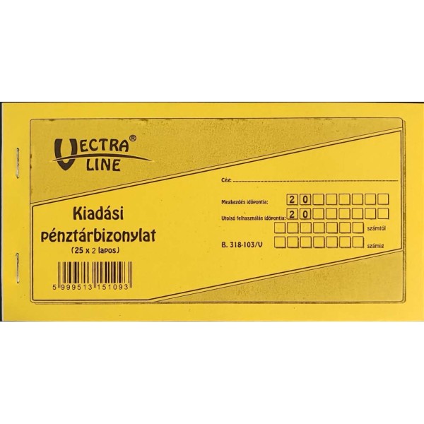 Nyomtatvány Kiadási pénztárbizonylat VECTRA LINE 25x2 lapos tömb B.318-103/V