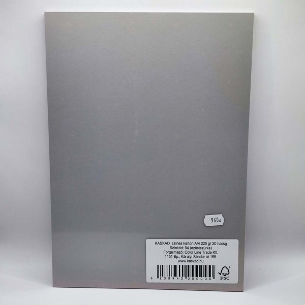 Színes karton KASKAD A4 225gr 20ív/csomag ezüstszürke (94 színkód)