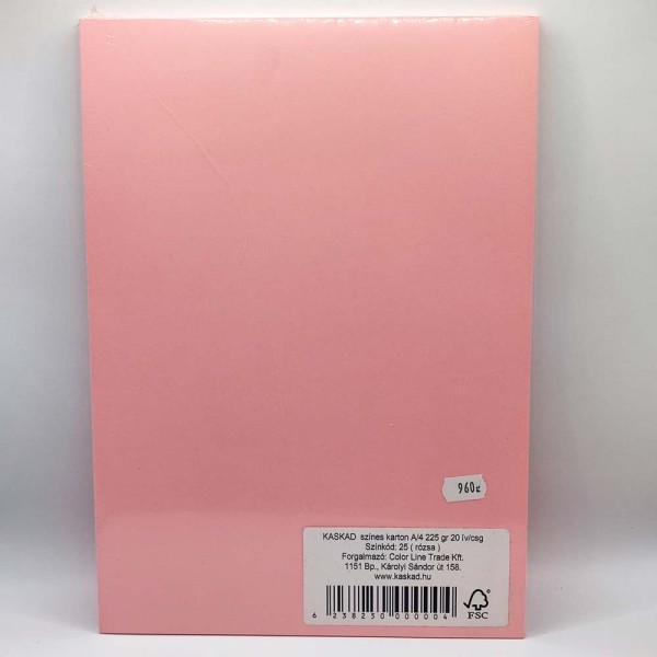 Színes karton KASKAD A4 225gr 20ív/csomag rózsa (25 színkód)