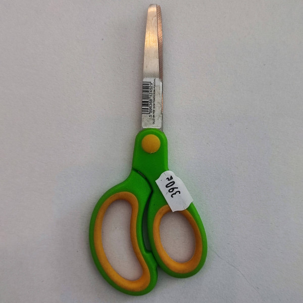 Olló iskolai kerekített hegy zöld-sárga 15cm 